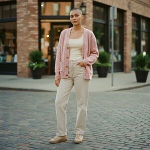 Berkeley Jensen Pink Cable Knit Cardigan (Size Small)